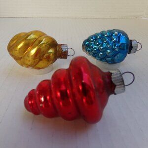 Vintage 3 Shiny Brite Bumpy Fruit Swirl Atomic Twister Glass Christmas Ornaments